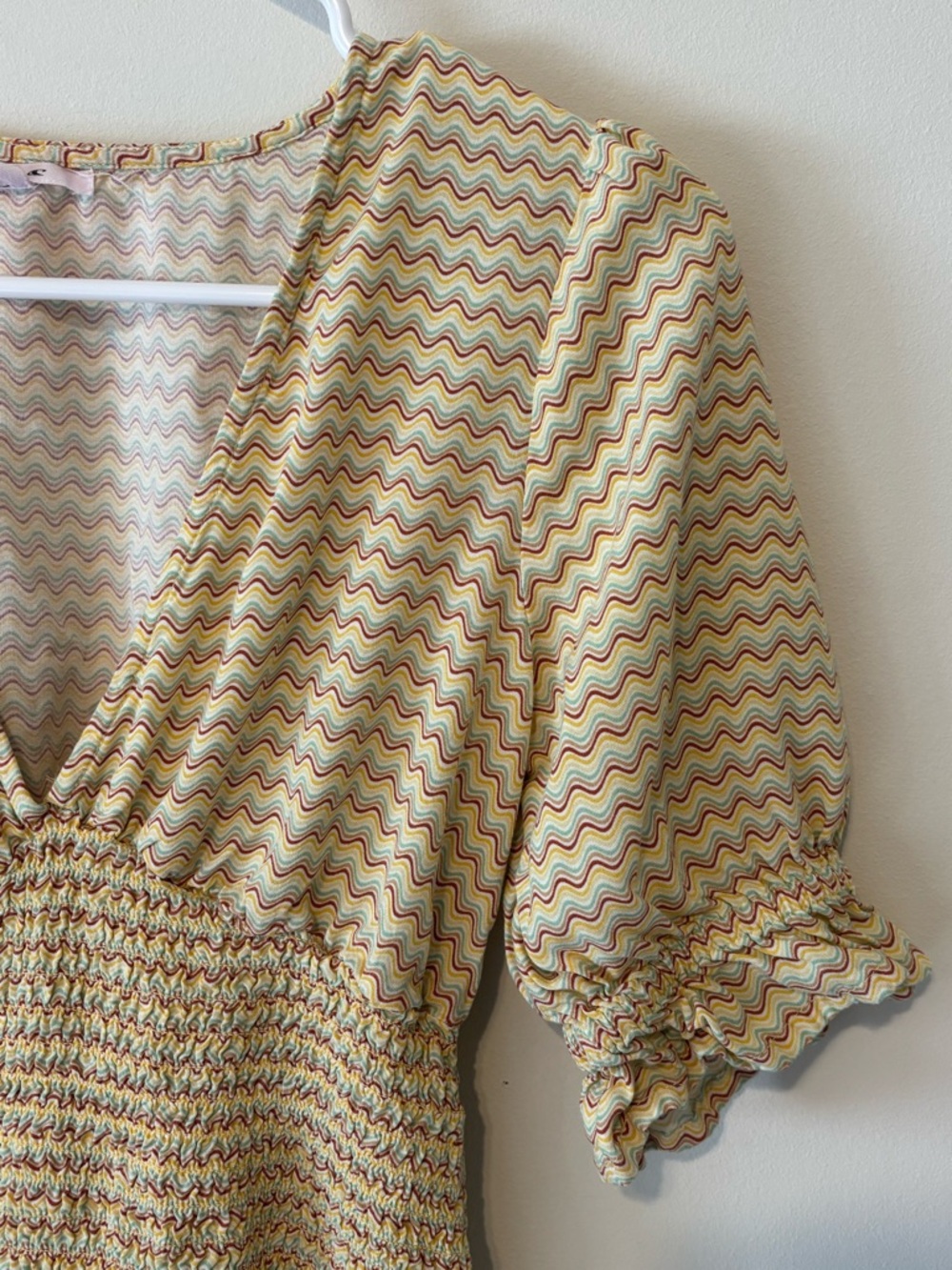 O'Neill Yellow Multi-Patterned V-Neck Smocked Mini Dress - Picture 2 of 10